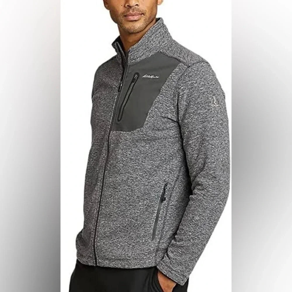 Eddie Bauer grey full zip sweater with zip pockets